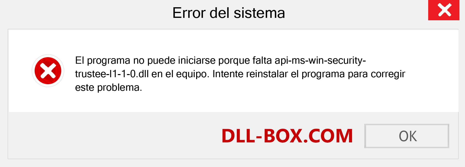 ¿Falta el archivo api-ms-win-security-trustee-l1-1-0.dll ?. Descargar para Windows 7, 8, 10 - Corregir api-ms-win-security-trustee-l1-1-0 dll Missing Error en Windows, fotos, imágenes